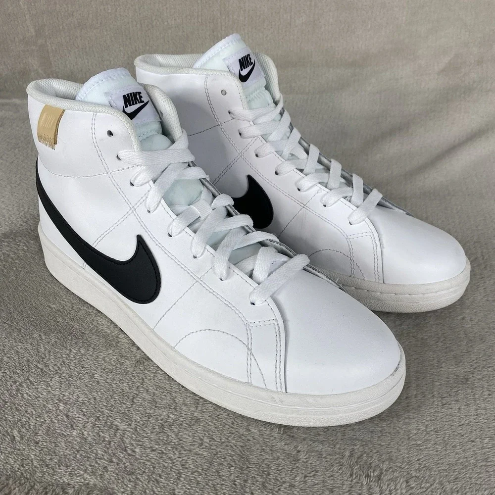 Nike Court Royale 2 Mid Leather Mens Size 10 Onyx White Black CQ9179-100 NEW